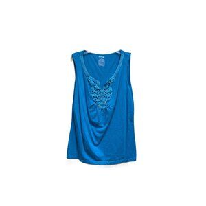 Women's St. John's Bay sleeveless turquoise cotton top = embellished- sz XL